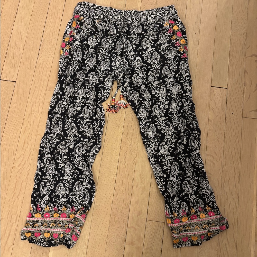 Calypso Floral Black and White Tassel Sequin Detail Pink Orange Bottoms